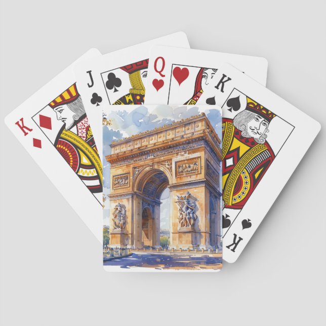 Arc de Triomphe Watercolor Travel Sehenswürdigkeit Spielkarten (Rückseite)
