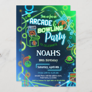 Arcade Bowling Glow Birthday Party Einladung