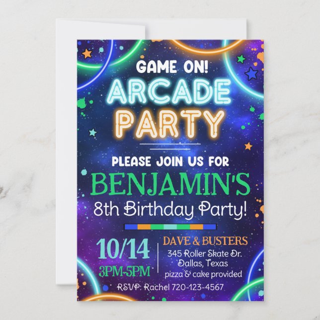 Arcade Einladung, Glow Arcade Einladung (Vorderseite)