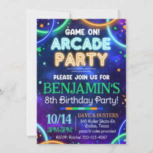 Arcade Einladung, Glow Arcade Einladung