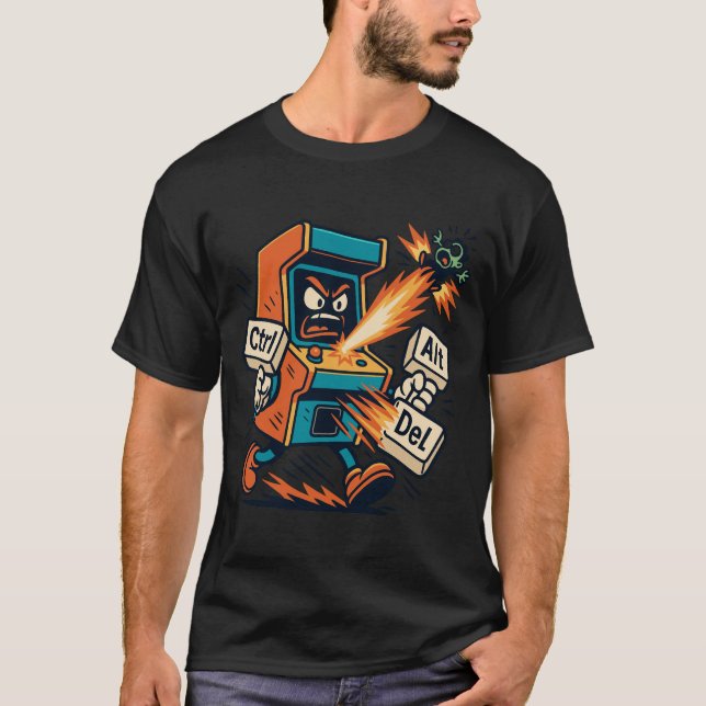 Arcade Fighter Ctrl Alt Del Design T-Shirt (Vorderseite)