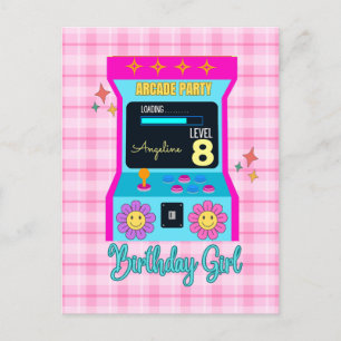 Arcade Game Retro Birthday Party Blue Pink Postkarte