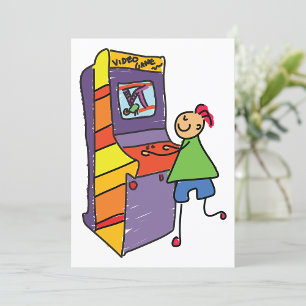 Arcade Gamer Strichmännchen Fun Vintages Videospie Einladung