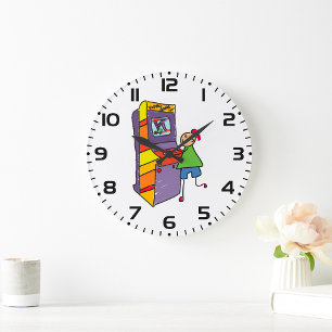 Arcade Gamer Strichmännchen Fun Vintages Videospie Große Wanduhr