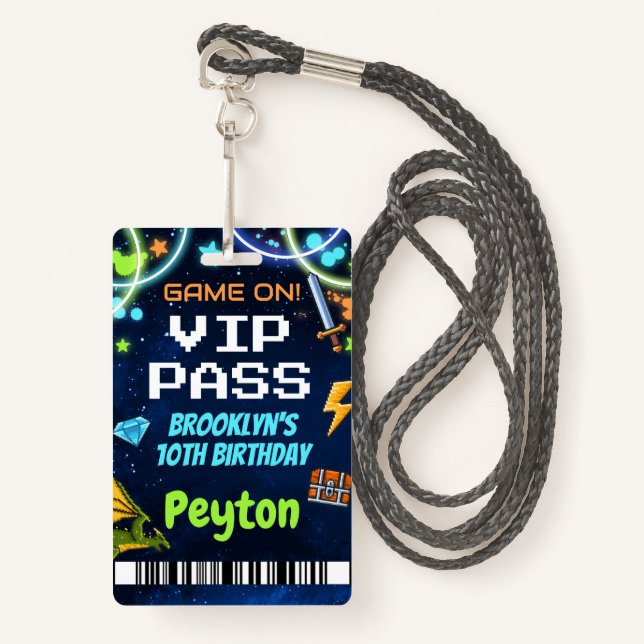Arcade Games Birthday VIP Pass Lanyard Ausweis (Vorderseite mit Schlüsselband)