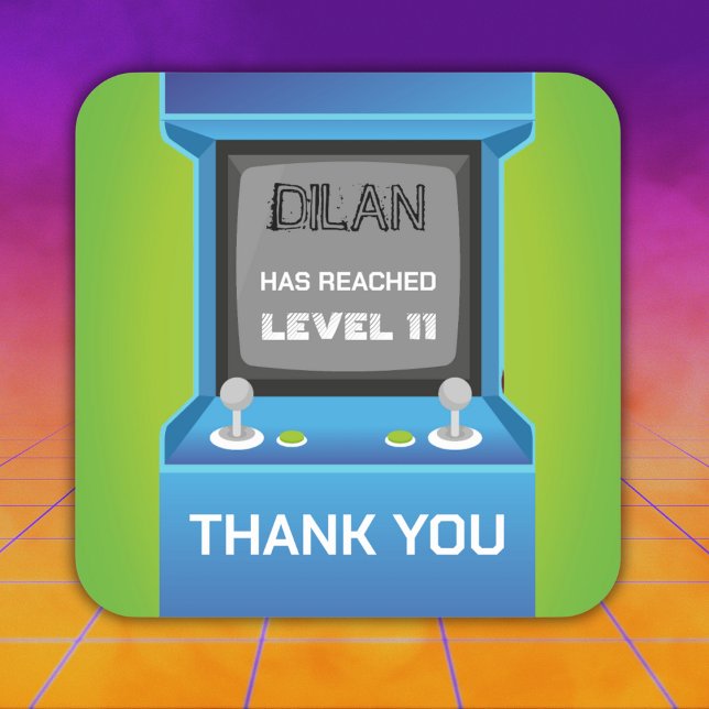 Arcade Geburtstag, GlücksspielerGeburtstagseinladu Quadratischer Aufkleber (Von Creator hochgeladen)