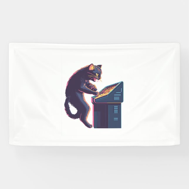 Arcade Meowster - Nostalgische Gamer Cat Banner (Horizontal)