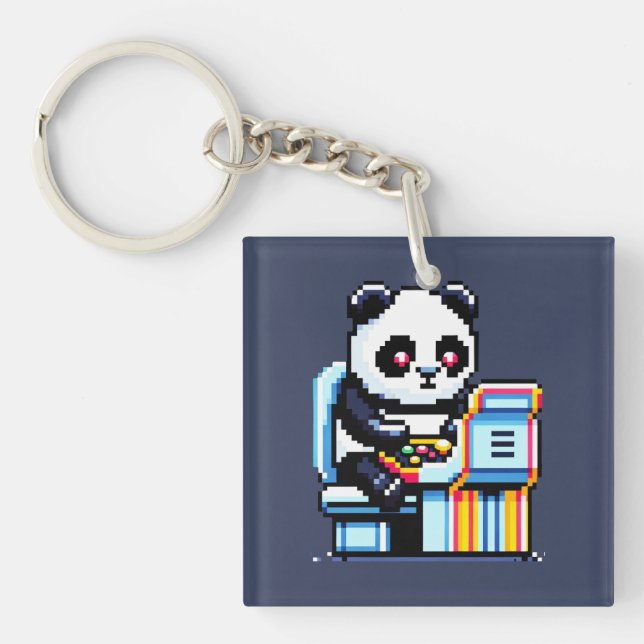 Arcade Panda Gamer - Retro Pixel Art Gaming Design Schlüsselanhänger (Vorderseite)