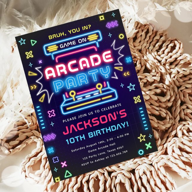 Arcade Party Glow Neon Video Game On Boy Geburtsta Einladung (Von Creator hochgeladen)