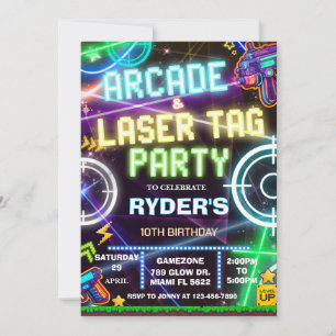 Arcade und Laser Tag Party ALT1 Einladung