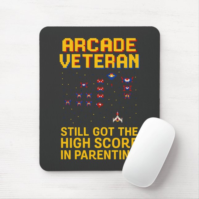 Arcade Vater Pixel Art - Retro Gamer T - Shirt Mousepad (Mit Mouse)
