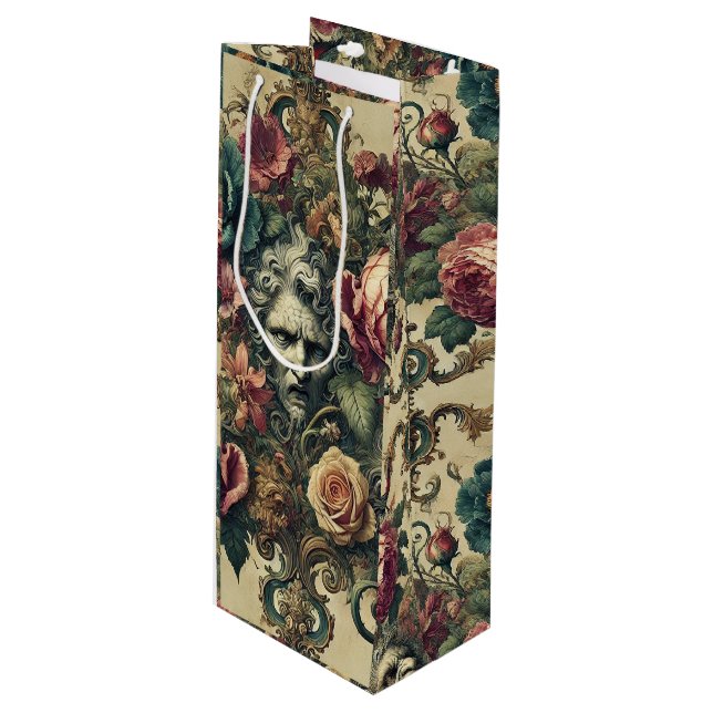 Arcane Atelier Signature - Gotischer Blumenwein Geschenktüte Für Weinflaschen (Vorderseite Schrägansicht)