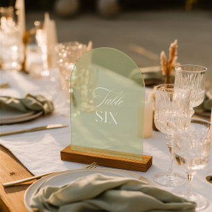 Arch Acryl Sagegrün Hochzeitstisch Sechs Nummer Acryleinladungen