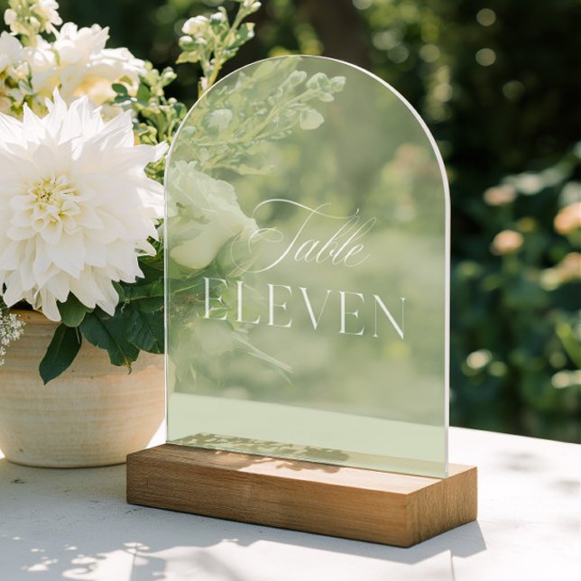 Arch Acrylic Green Wedding Table Eleven Number Acryleinladungen (Arch Acrylic Green Wedding Table Eleven Number Invitations)
