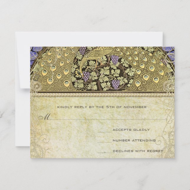 Arch Art Nouveau Peacock Birds Wedding RSVP (Vorderseite)