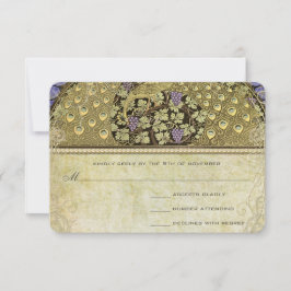 Arch Art Nouveau Peacock Birds Wedding RSVP Karte