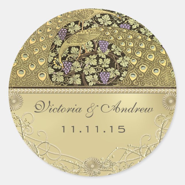 Arch Art Nouveau Peacock Birds Wedding Siegel Runder Aufkleber (Vorderseite)