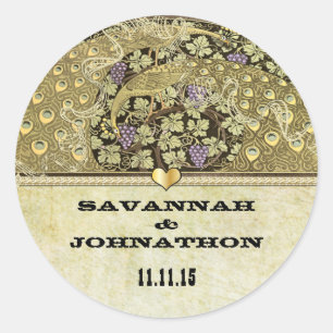 Arch Art Nouveau Peacock Birds Wedding Siegel Runder Aufkleber