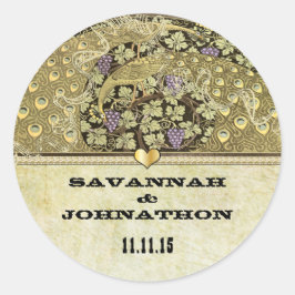 Arch Art Nouveau Peacock Birds Wedding Siegel Runder Aufkleber