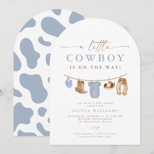 Arch Baby Clothesline Little Cowboy Baby Shower Einladung (Vorne/Hinten)