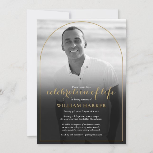 Arch Black and White Foto Feier des Lebens Einladung (Vorderseite)