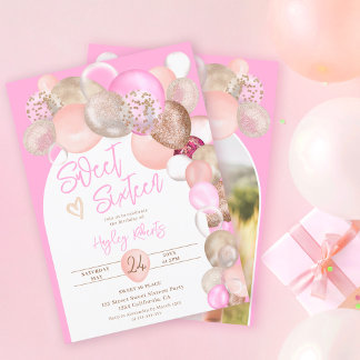 Arch Boho Glitzer Ballons rosa lila Sweet 16 Einladung