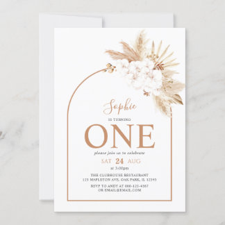 Arch Boho Pampas Grass Baby Girl 1. Geburtstag Einladung
