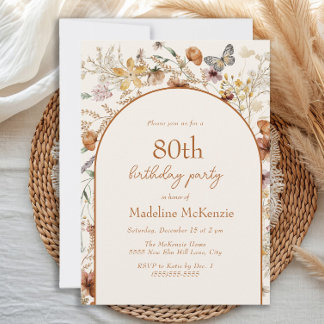 Arch Boho Wildblumen 80. Geburtstag Einladung