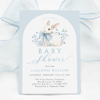 Arch Bunny Blue Floral Baby Dusche Einladung