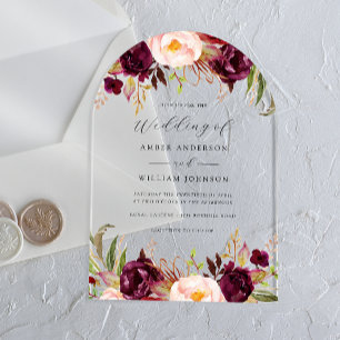 Arch Burgund Blush Blüte Hochzeit Acryleinladungen