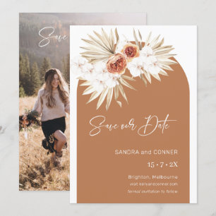 Arch Burnt Orange Floral Save the Date Card Einladung