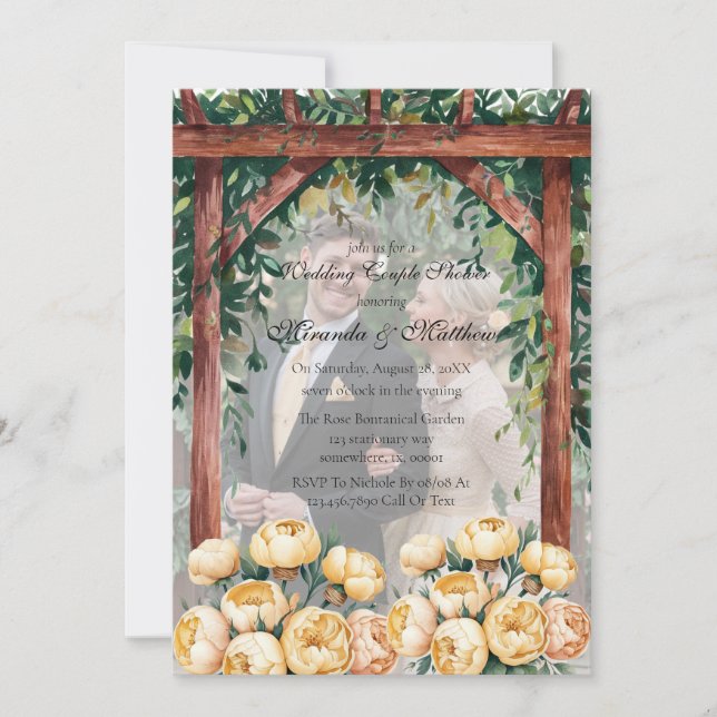 Arch Butter-Gelbes Foto Hochzeitsdusche Einladung (Vorderseite)