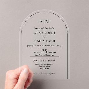 Arch Classy Elegante B & W Minimalistisch Chic Wed Acryleinladungen