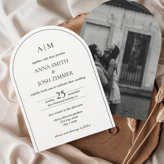Arch Classy Elegante B & W Minimalistisch Chic Wed Einladung (Classy Minimalist Simple Sophisticated Elegant B&W Arch Wedding Invitation with Photo)