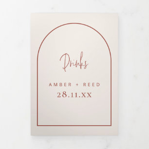 Arch Cream & Terracotta Drinks Menu für Hochzeiten Dreifach Gefaltete Karte