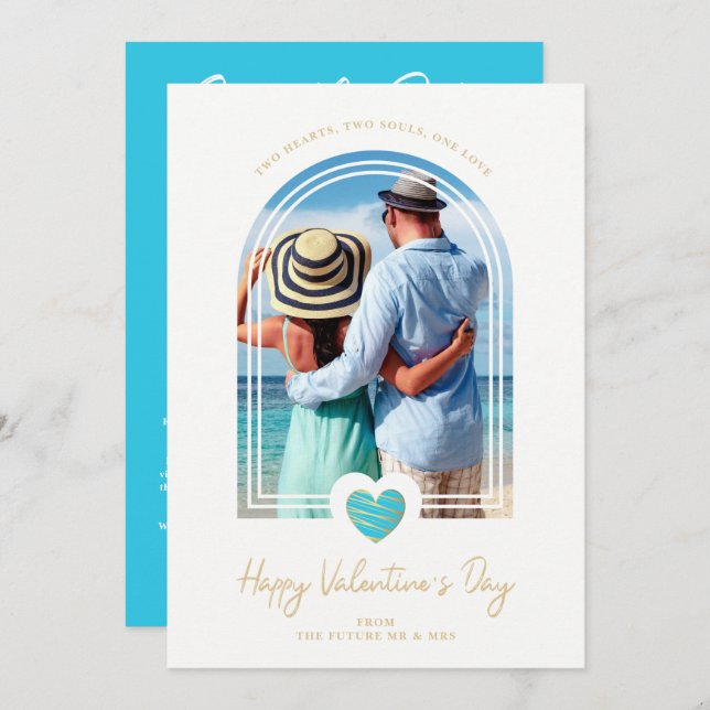 Arch Effect Blue Heart Happy Valentine's Day Save The Date (Vorne/Hinten)