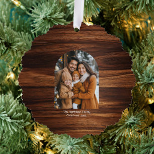 Arch-Familien-Weihnachtsfoto mit Holzkornmuster Ornament Karte
