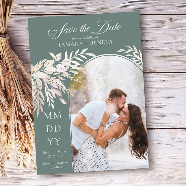 Arch Foto botanische Foliage Grün Save The Date (Arch photo save the date in Sage Green, from my Foliage Duet collection)