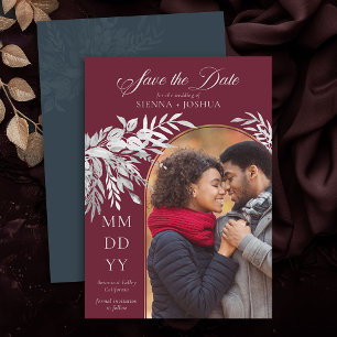 Arch Foto Botanisches Laub Burgund Grau Save The Date