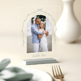 Arch Foto Green Bow & Ribbon Wedding Tischnummer Acrylschild