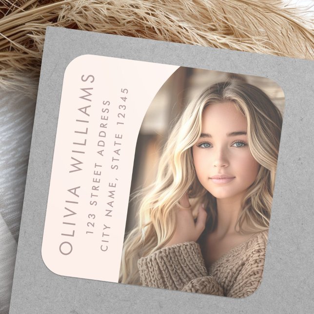 Arch-Foto hellrosa Abschluss Rücksendeadresse Quadratischer Aufkleber (Arch photo pale pink graduation return address square sticker)