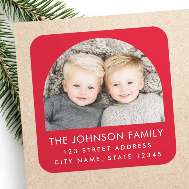 Arch Foto Moderne trendige rote Rücksendeadresse Quadratischer Aufkleber (Arch photo modern trendy red return address square sticker)