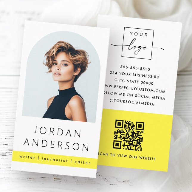 Arch Foto Modernes, minimalgelbes QR-Logo Visitenkarte (Arch photo modern minimal yellow QR logo Business Card)
