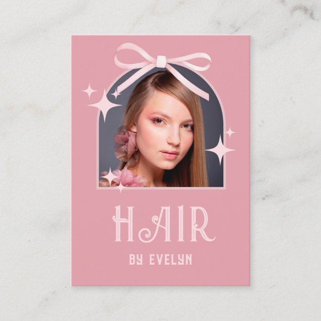 Arch Foto Pink Bow Hair QR Code Visitenkarte (Vorderseite)