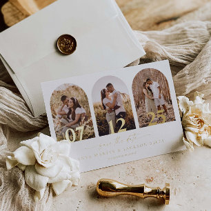 Arch-Foto Save the Date Minimale Hochzeitkarte auf Folieneinladung