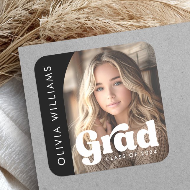 Arch Foto Schwarz Retro grad Abschluss Quadratischer Aufkleber (Arch photo black retro grad graduation square sticker)