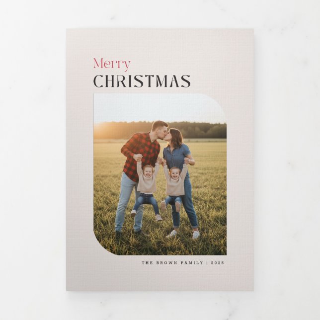 Arch Frame Family Multi Photo Merry Christmas Dreifach Gefaltete Einladung (Cover)