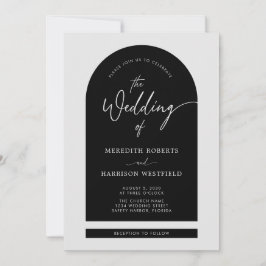 Arch Frame Modernes Script QR Code Schwarze Hochze Einladung