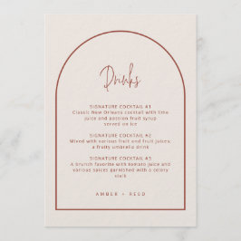 Arch Minimal Script Cream & Terracotta Drinks Menu Menükarte