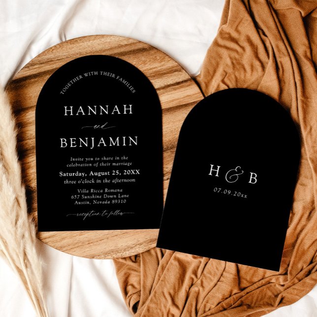 Arch Modern Black & White Minimalistisch Wedding Einladung (Von Creator hochgeladen)